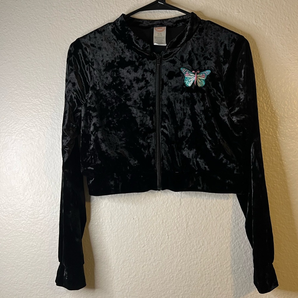Wonder Nation girl’s (XL 14-16) Velvet textured Butterfly Crop Jacket